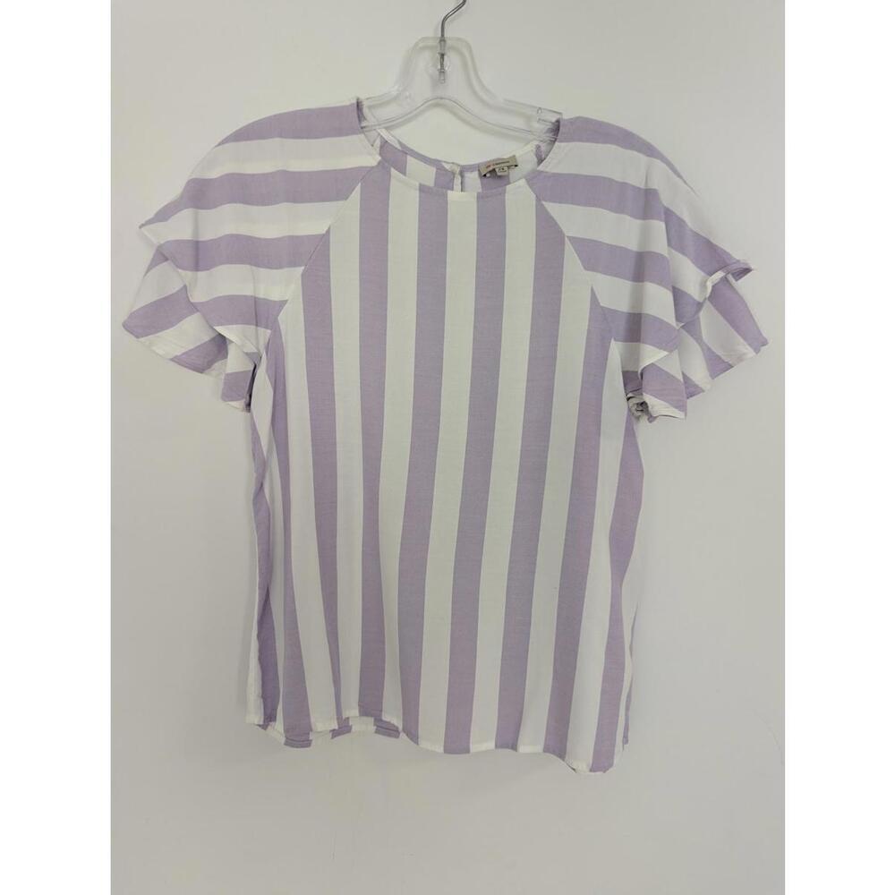 Cremieux Women's Purple Striped Blouse Size XS Flutter Sleeve Old Money Feminine